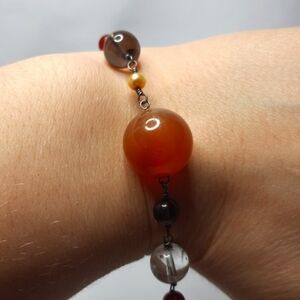 Genuine Stone and Pearl Bracelet Sterling Silver 925 Links